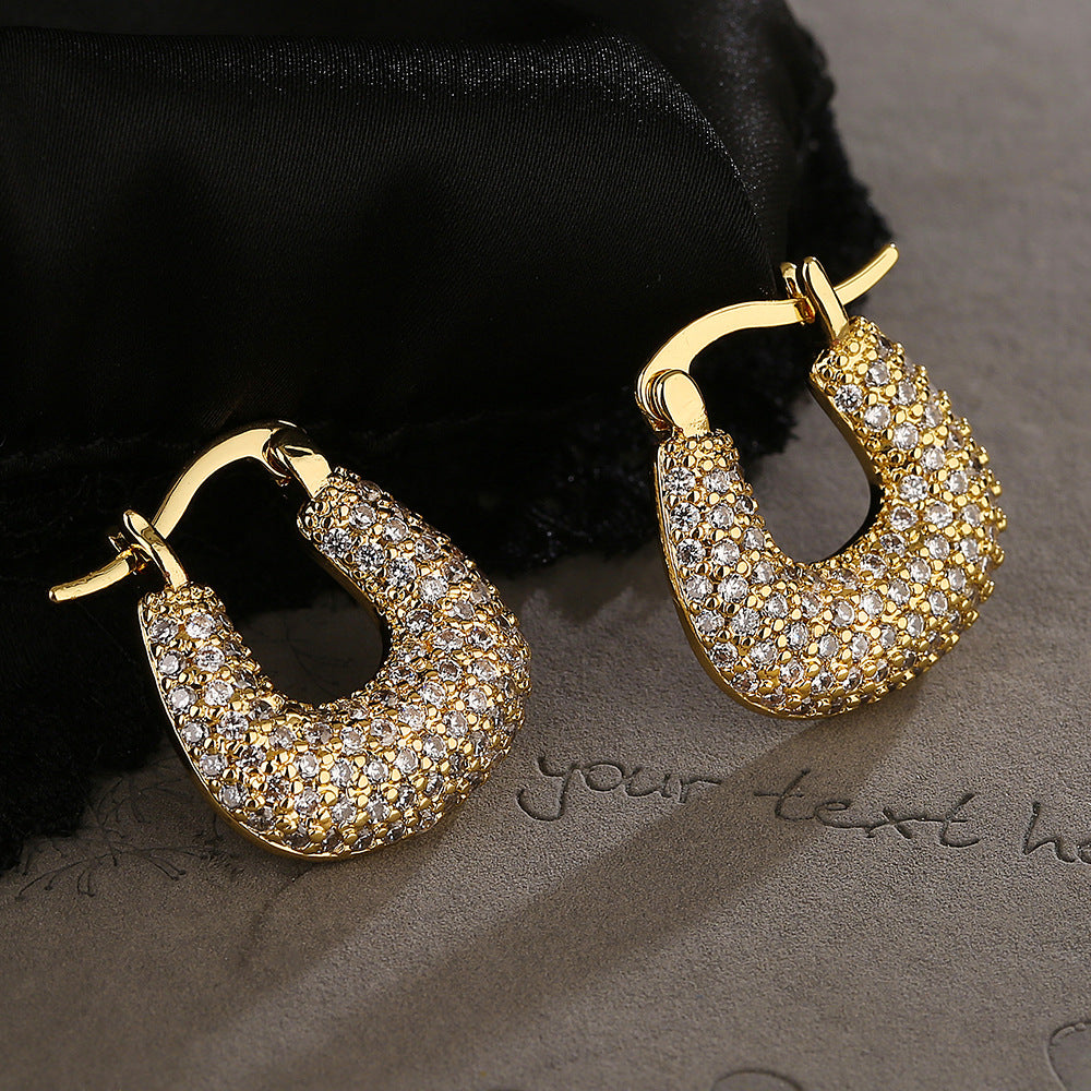 Minimalist Geometric Earrings for Women with Copper Base and Rhinestone Inlay, Plated Finish, Irregular Shape Design