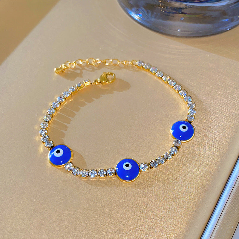 Sweet Streetwear Titanium Steel Plated Eye Cubic Zirconia Bracelet