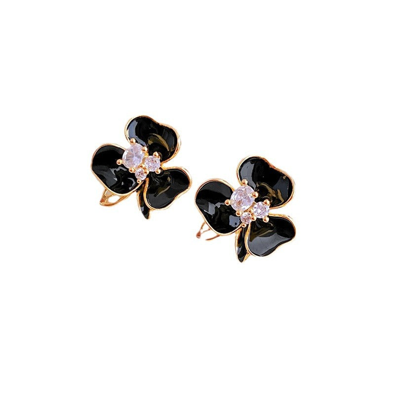 Vintage Floral Earrings with Rhinestone Inlay on Copper Base Electroplated Silver-Plated Stainless Steel Posts for Women