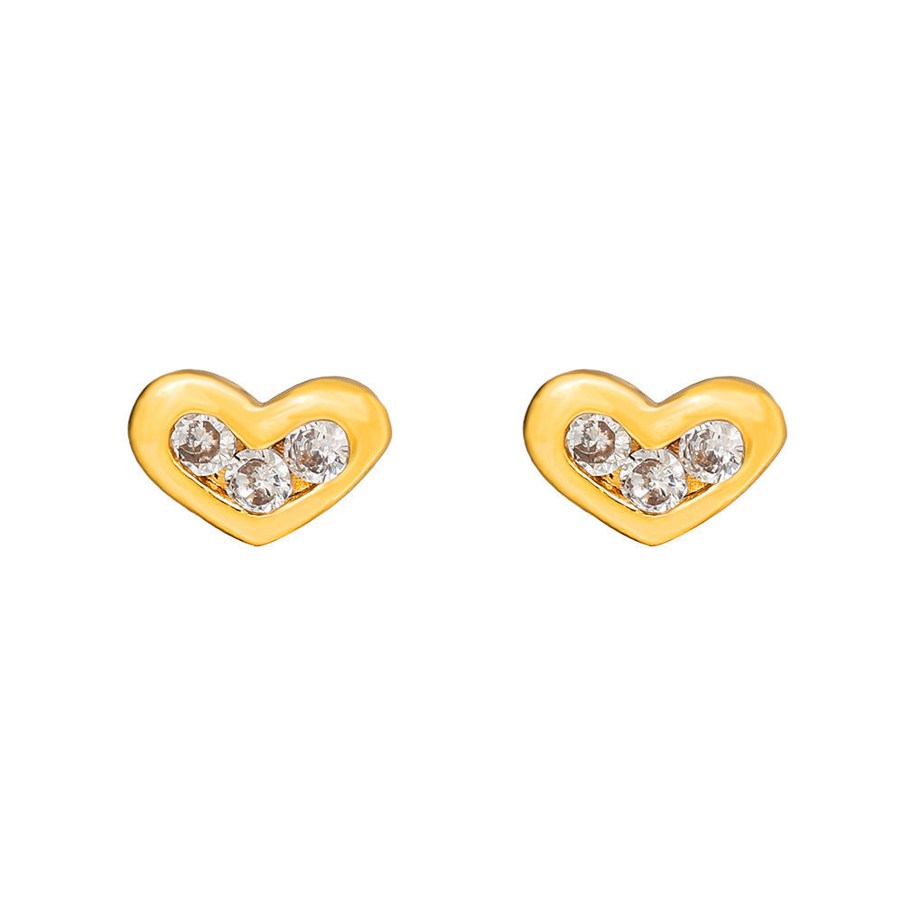 Gold Plated Brass Cubic Zirconia Butterfly Hand Bird Heart Stud Earrings