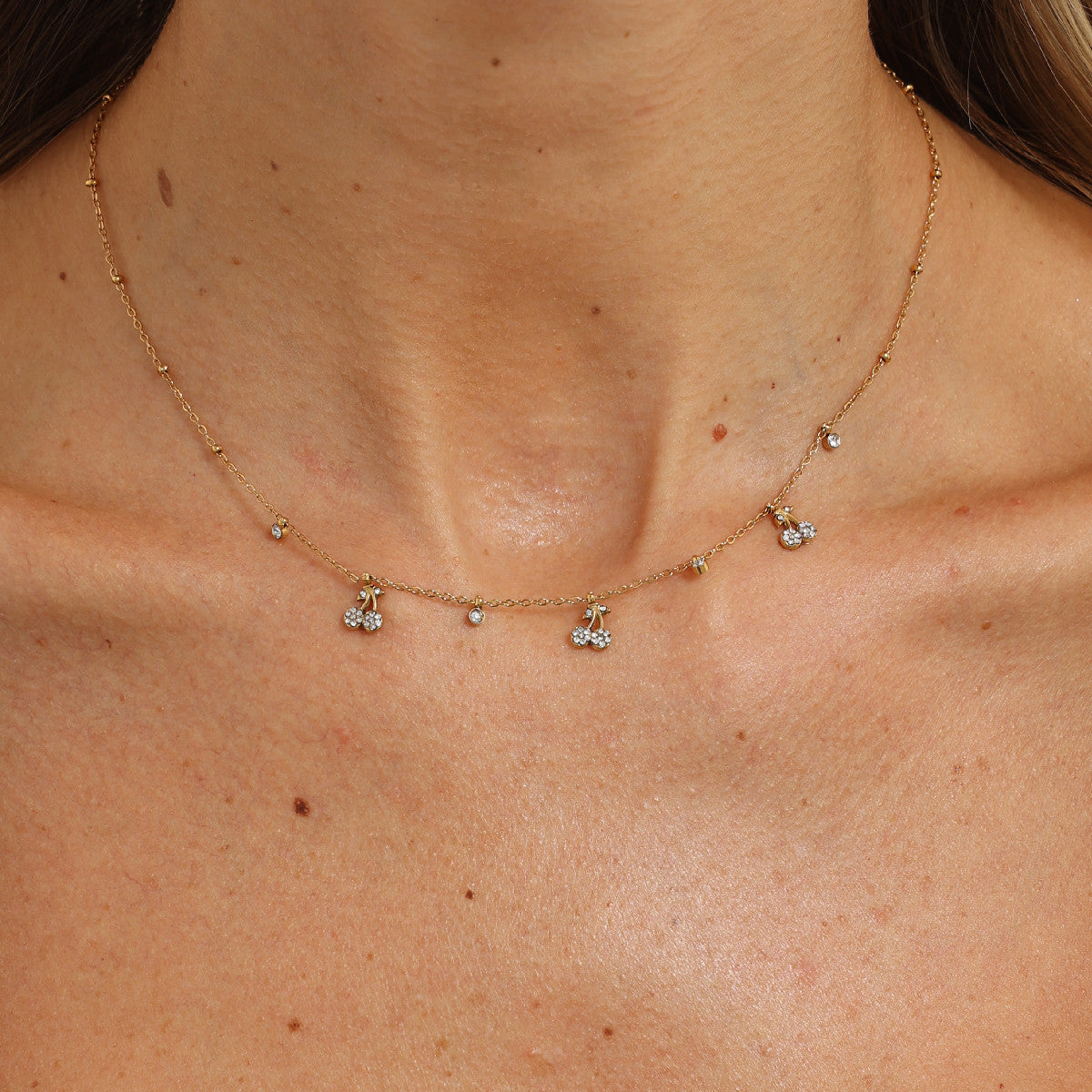 Sweet 18K Gold Plated Stainless Steel Star Cubic Zirconia Pendant Necklace for Women