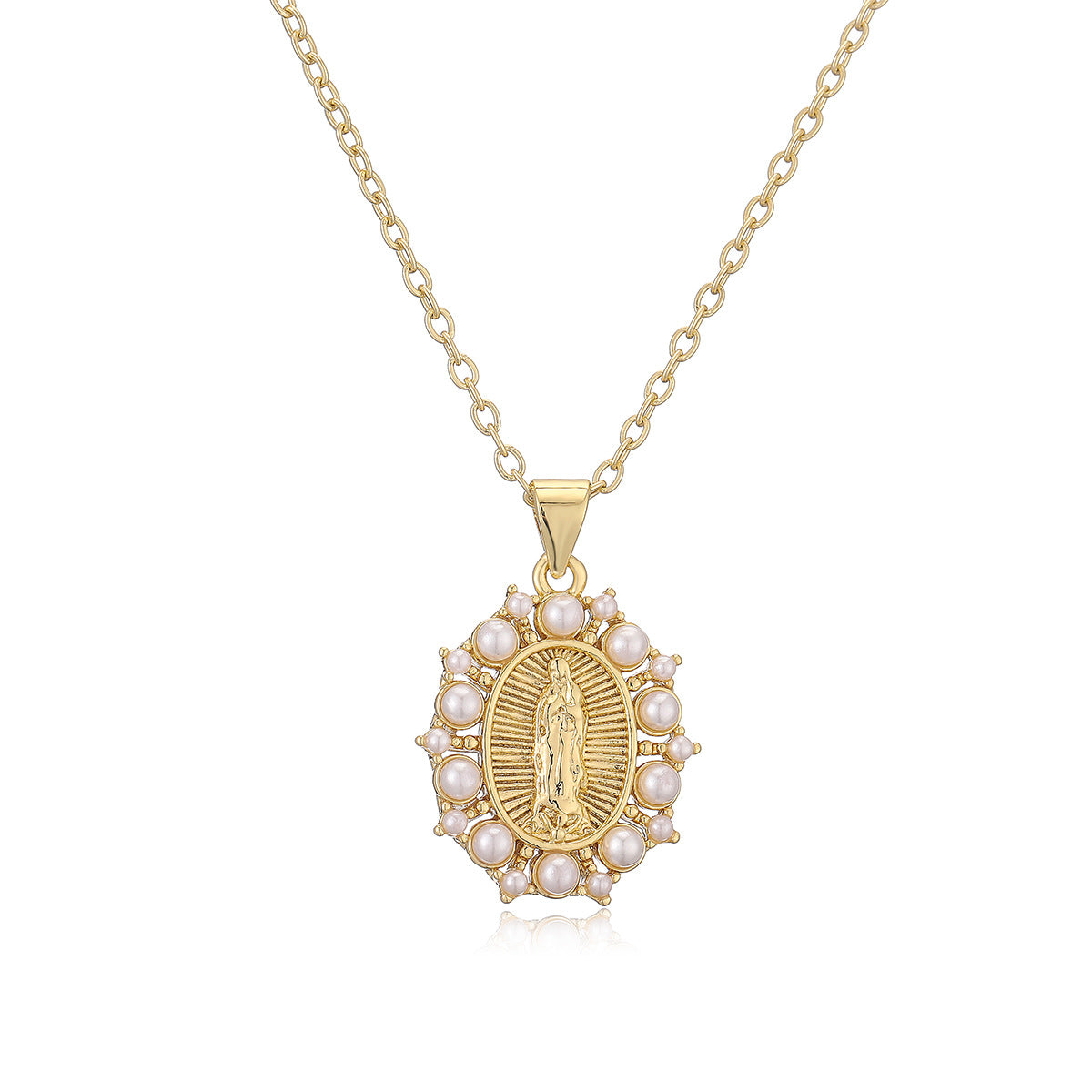 Minimalist Geometric Maria Pendant Necklace for Women with Pearl Inlay and Gold-Plated Copper