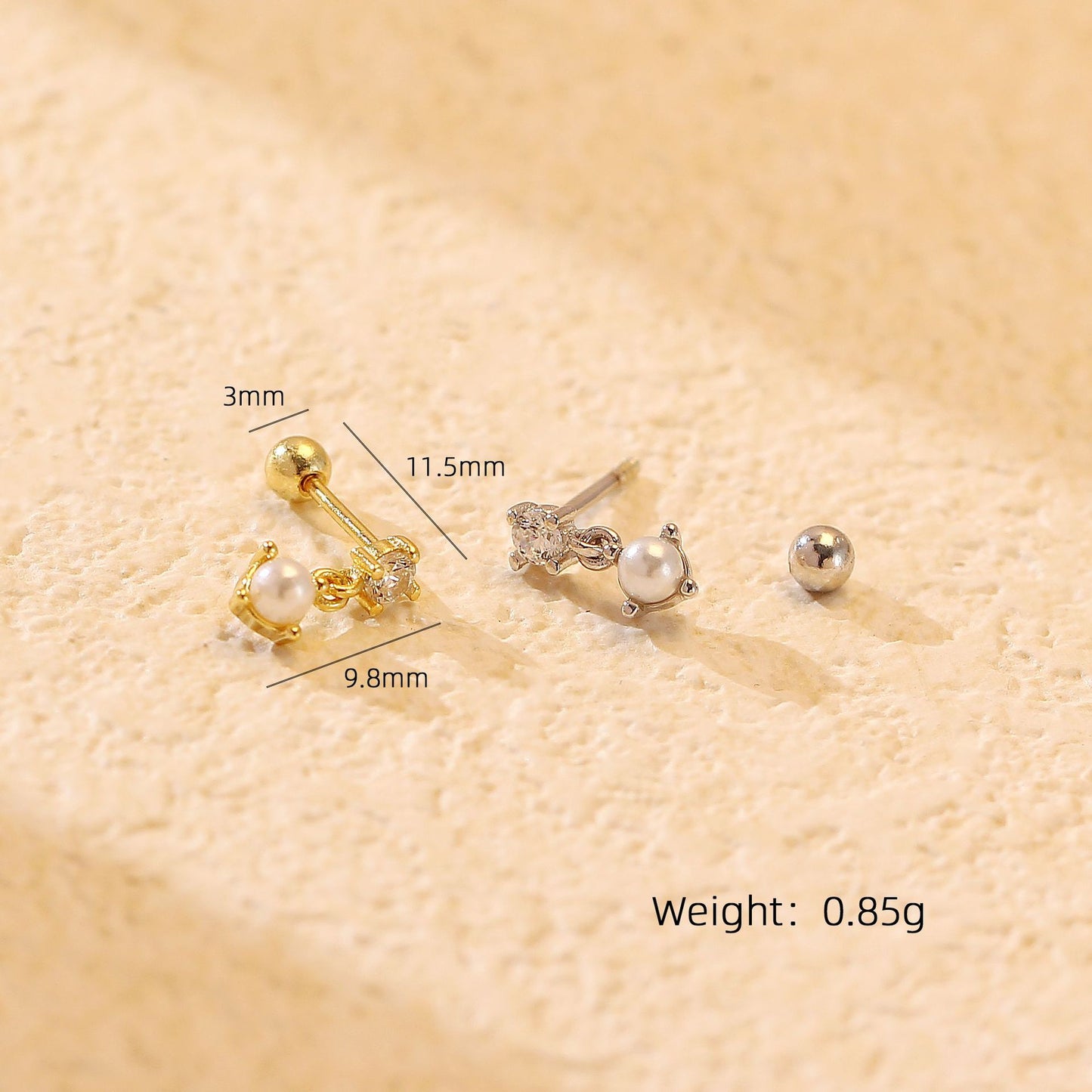 Dulces pendientes minimalistas redondos geométricos de plata de ley 925 con perlas y circonitas cúbicas para mujer
