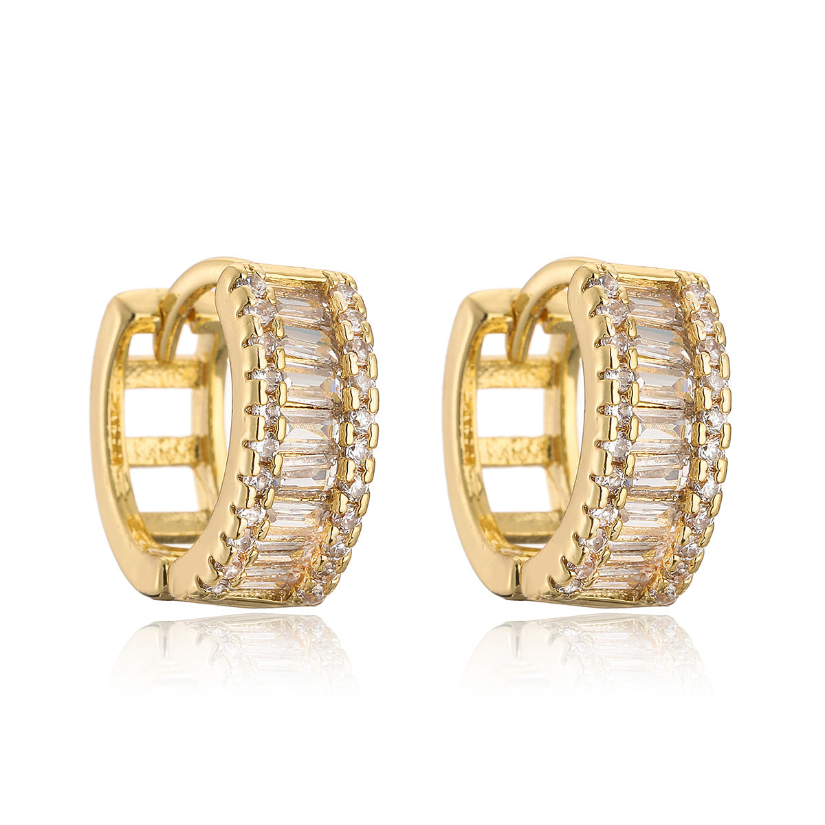 Minimalist Gold Plated Brass Geometric Round Hoop Earrings with Cubic Zirconia