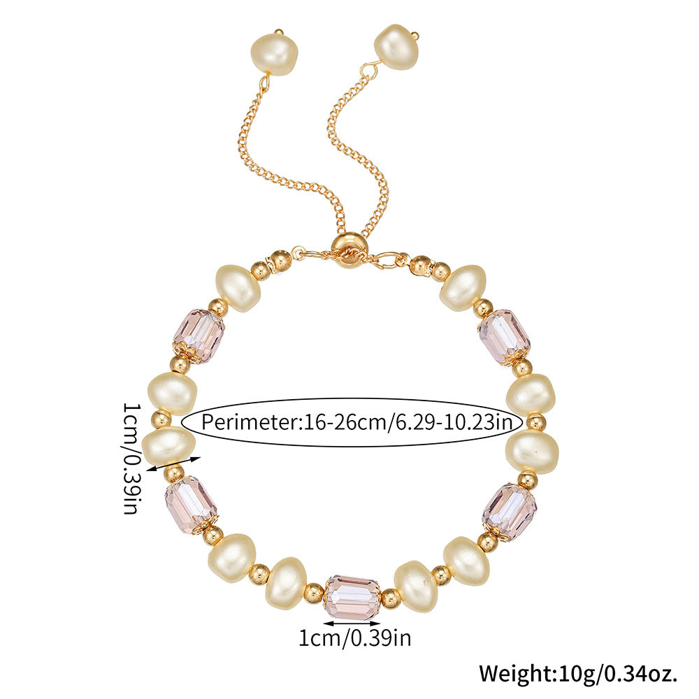 Vintage Elegant Purple Crystal Imitation Pearl Geometric Glass Bracelet for Women