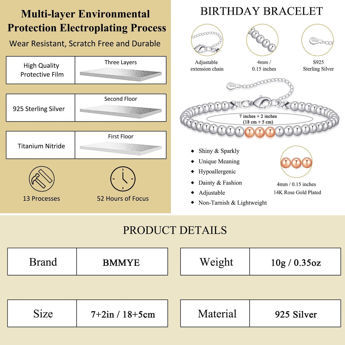 Minimalist Rose Gold Plated Brass Ball Chain Bracelet for Women Adjustable 4mm Beads