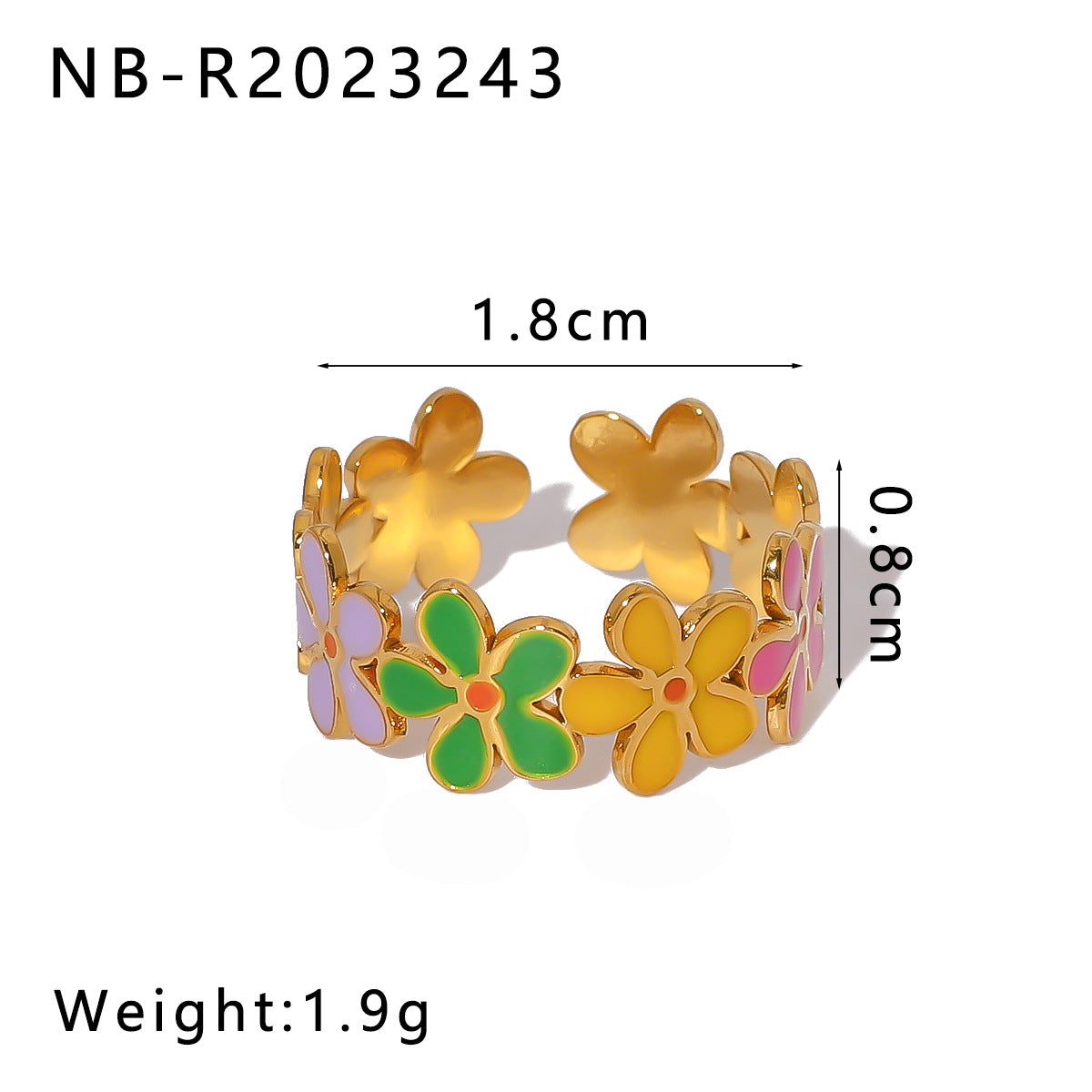 Bohemian Adjustable Stainless Steel Ring with Enamel Floral and Heart Design for Women