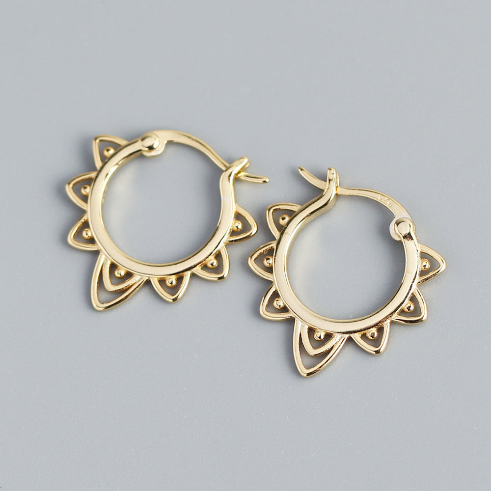 Vintage Sweet-Edgy Hollow Floral Pattern S925 Sterling Silver Hoop Earrings