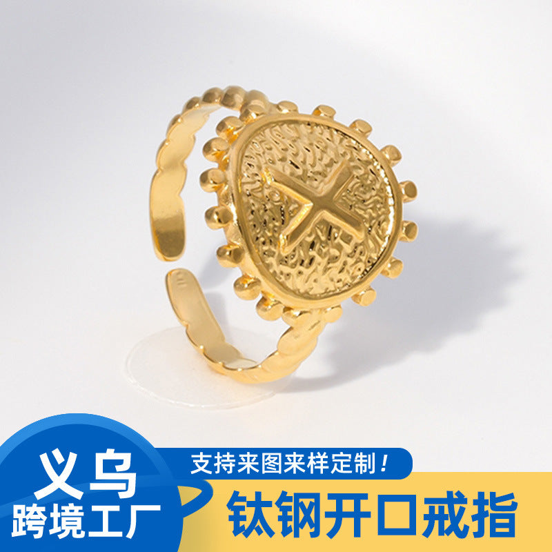 Adjustable Letter Stainless Steel Ring Plated Unisex
