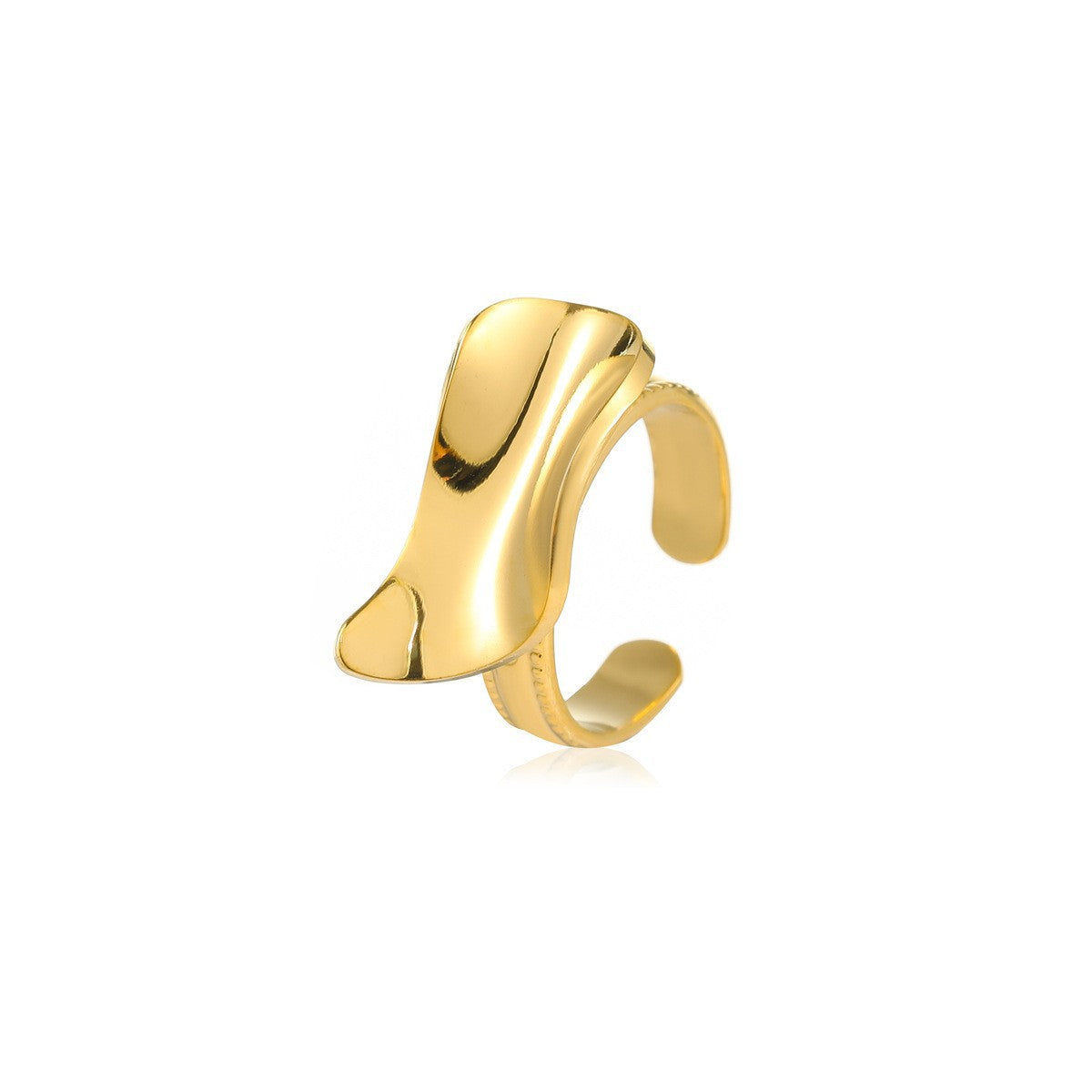 Anello da donna in acciaio al titanio placcato oro 18 carati, modello geometrico minimalista a fascia larga
