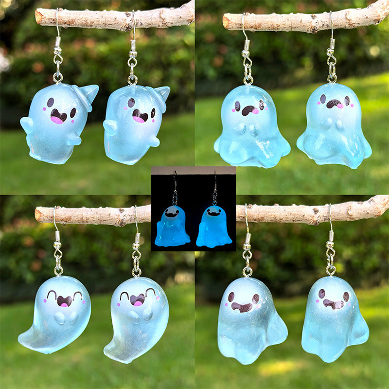 Sweet Punk Cartoon Ghost Resin Earrings with Copper Posts