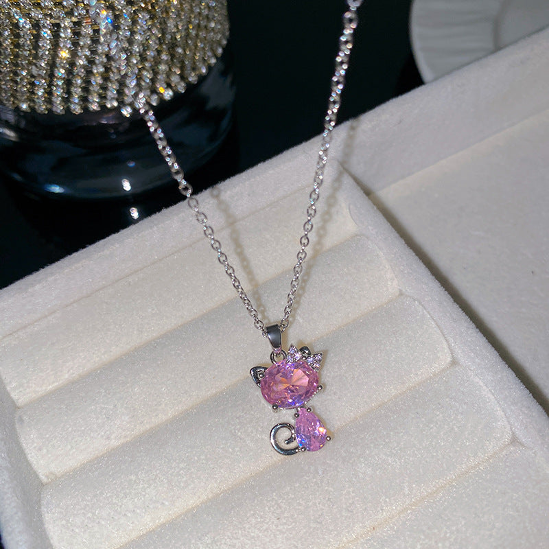 Sweet Butterfly Micro-Set Cubic Zirconia Brass Pendant Gold Plated Titanium Steel Necklace Cable Chain