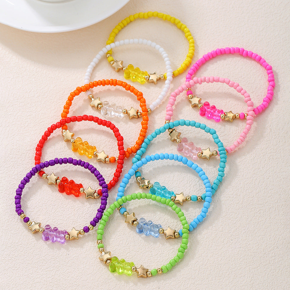 Cute Cartoon Acrylic Bear Beaded Bracelet Set