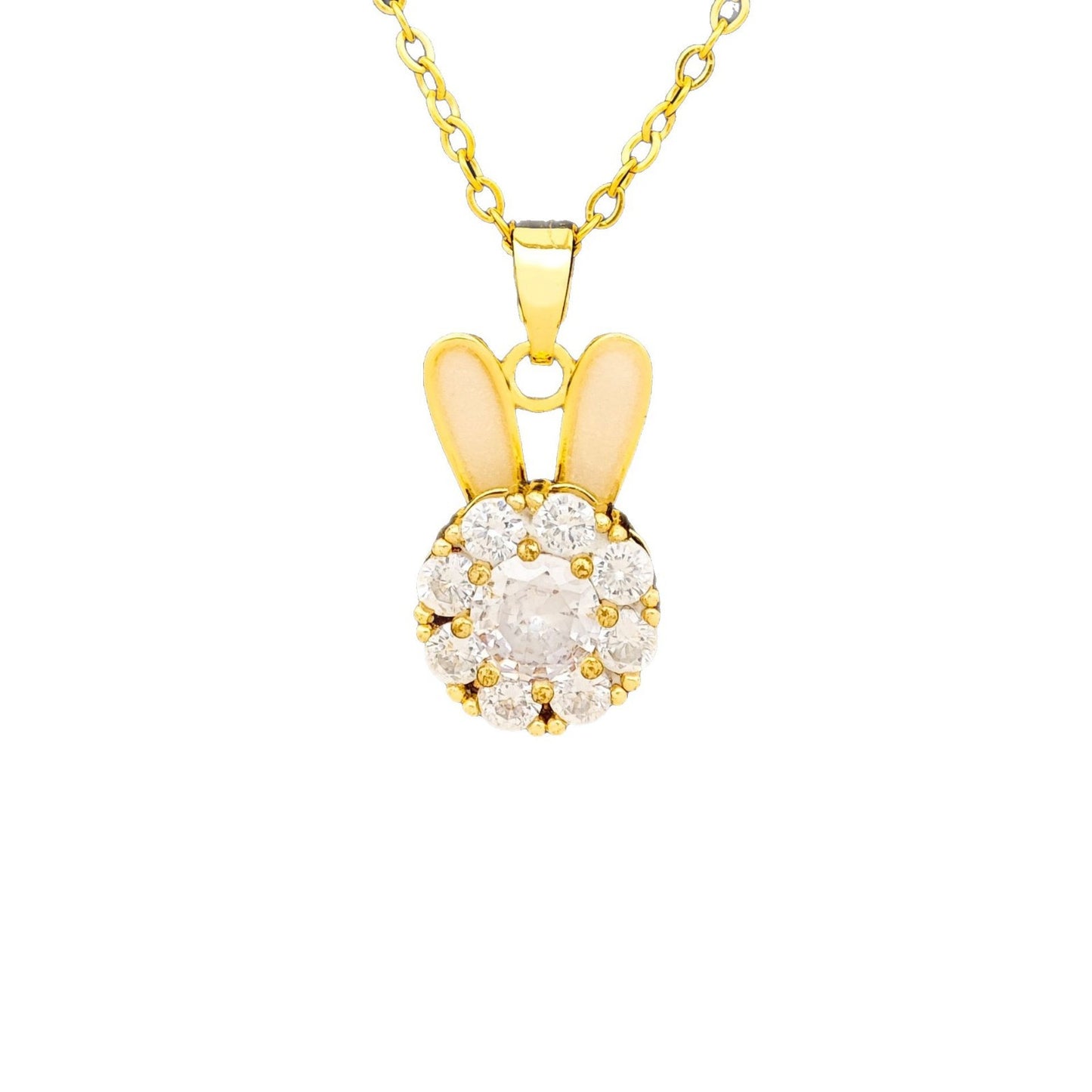 Set di collana con ciondolo a coniglio rotante di lusso leggero con rame placcato oro e accenti di zirconi per donna