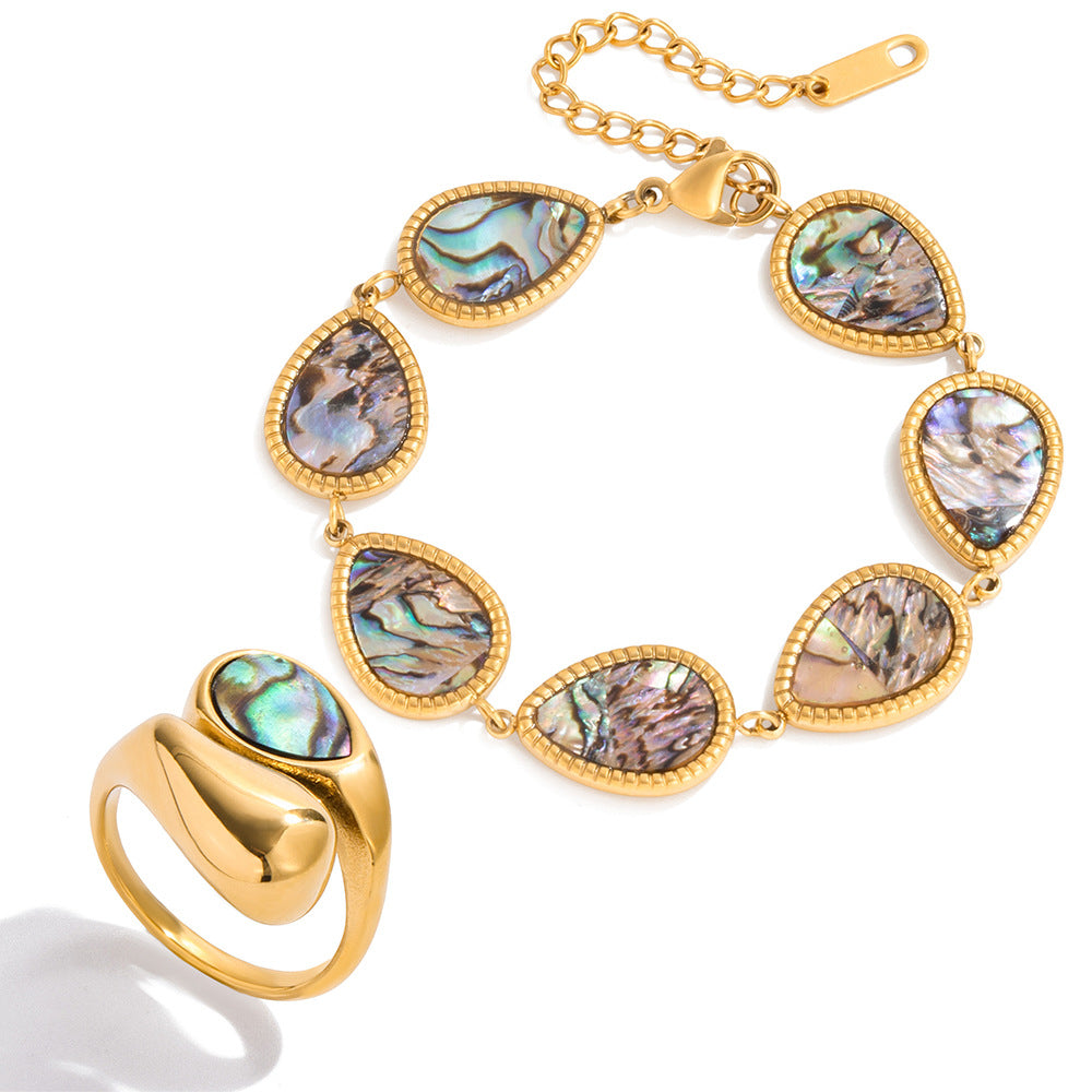 Bracciale di lusso geometrico in acciaio inossidabile placcato oro 18 carati con conchiglia di abalone da donna
