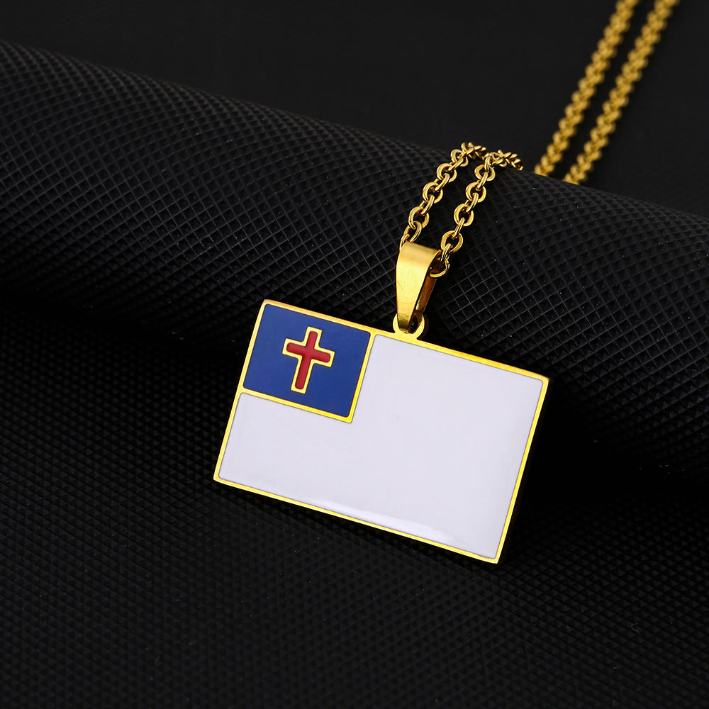 Collana con ciondolo a croce geometrica smaltata in acciaio inossidabile casual per unisex con catena a maglie piatte