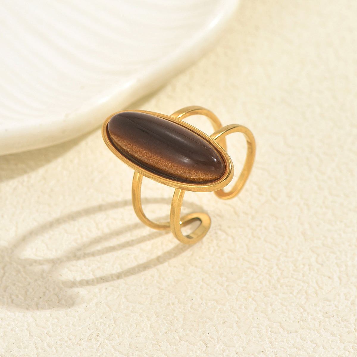 Anillo Minimalista Geométrico Ajustable para Mujer en Aleación de Zinc con Incrustaciones de Piedras Preciosas para el Dedo Índice