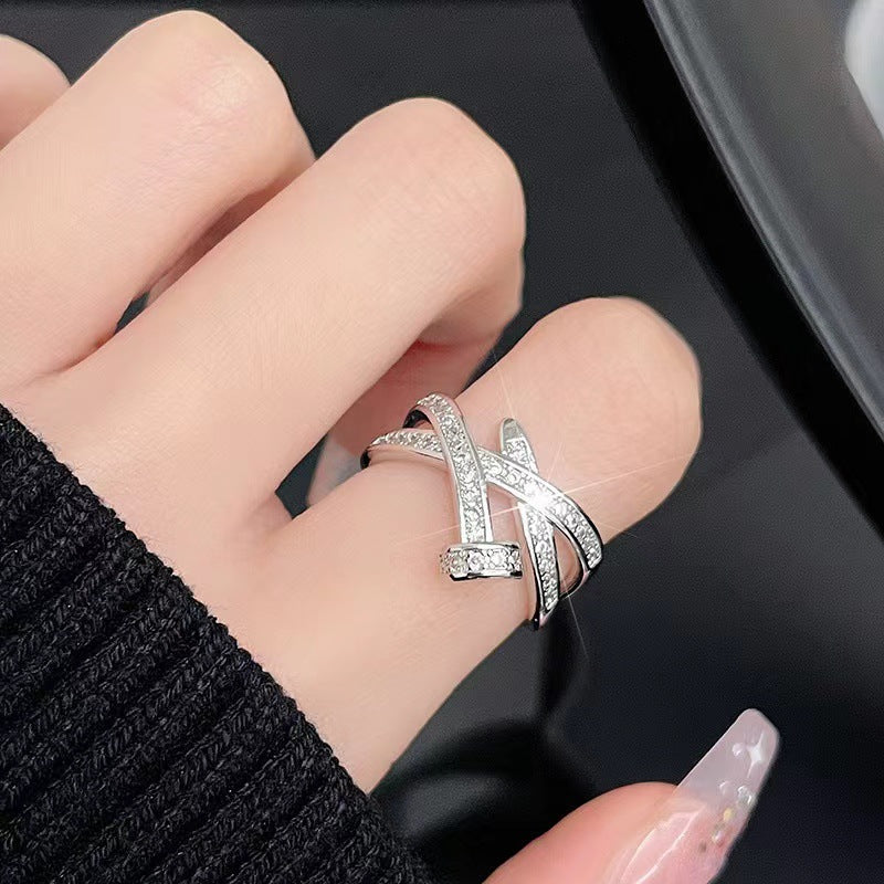 Minimalist Geometric Open Ring in Titanium Steel with Gold Plating and Full Zirconia Inlay for Women