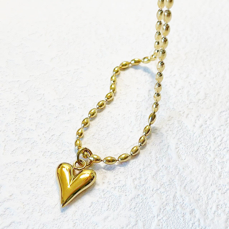 Collar minimalista de acero de titanio y chapado en oro y plata con cuentas y cadena de bolitas redondas, con forma de corazón, para mujer