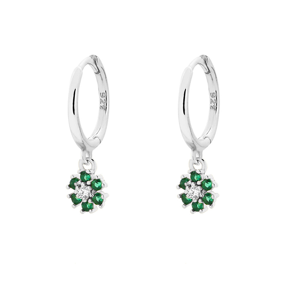 Elegantes Pendientes de Plata de Ley 925 con Forma de Trébol, Esmalte Verde Esmeralda y Detalles de Pedrería para Mujer