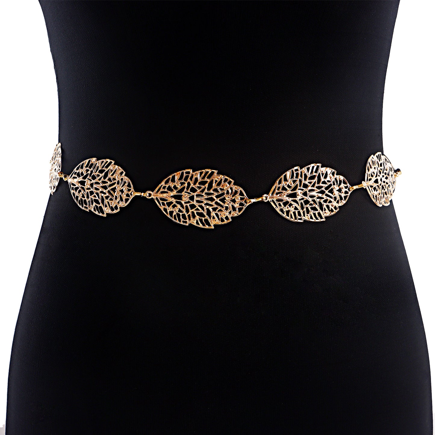 Punk Leaf Cutout Baking Varnish Metal Waist Chain for Women