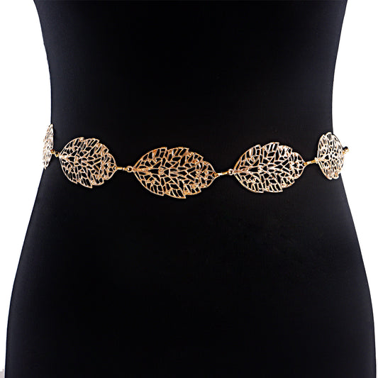 Punk Leaf Cutout Baking Varnish Metal Waist Chain for Women