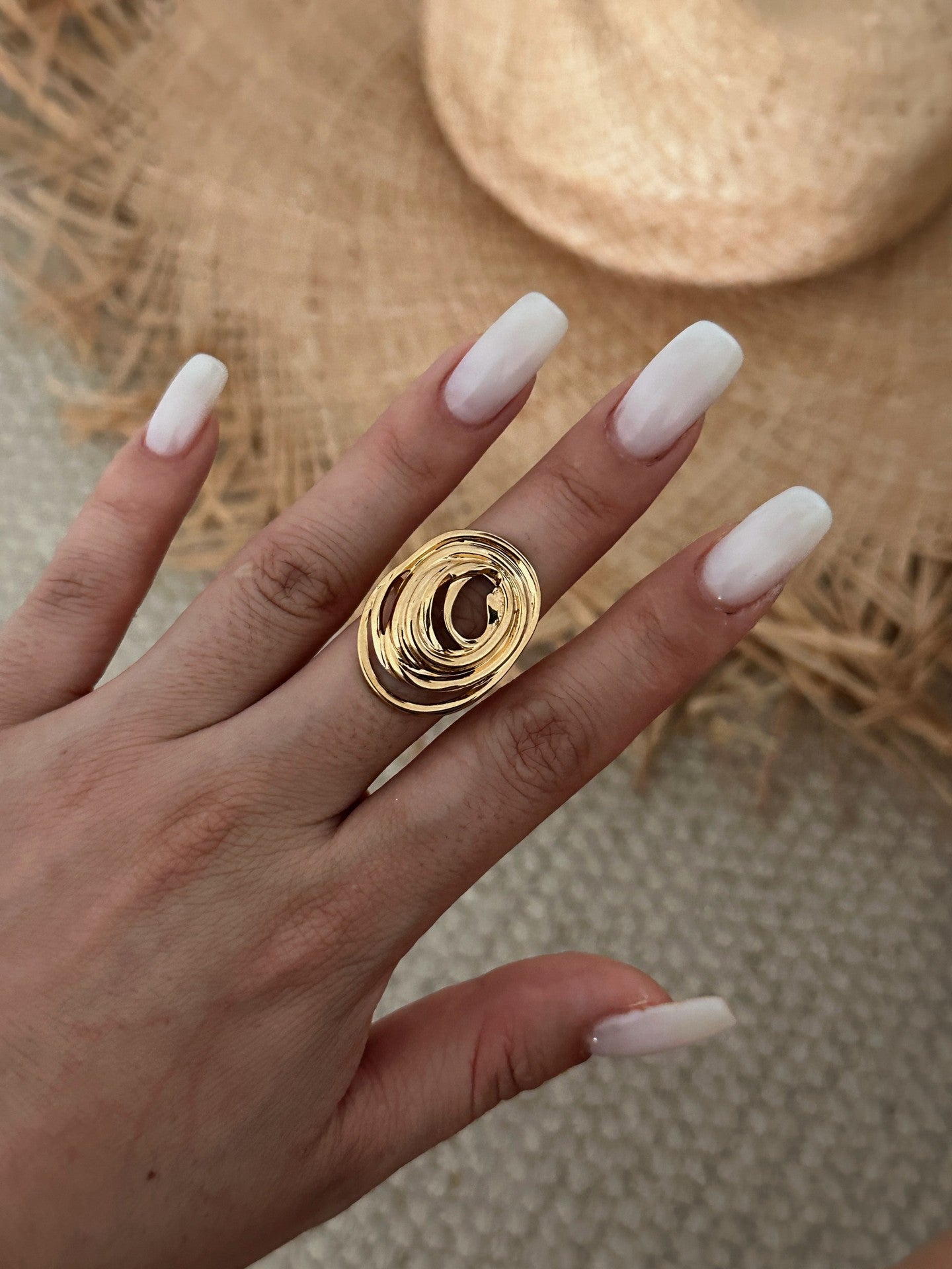 Vintage Luxury Irregular Geometric Plated Stainless Steel Ring with Pearl for Women