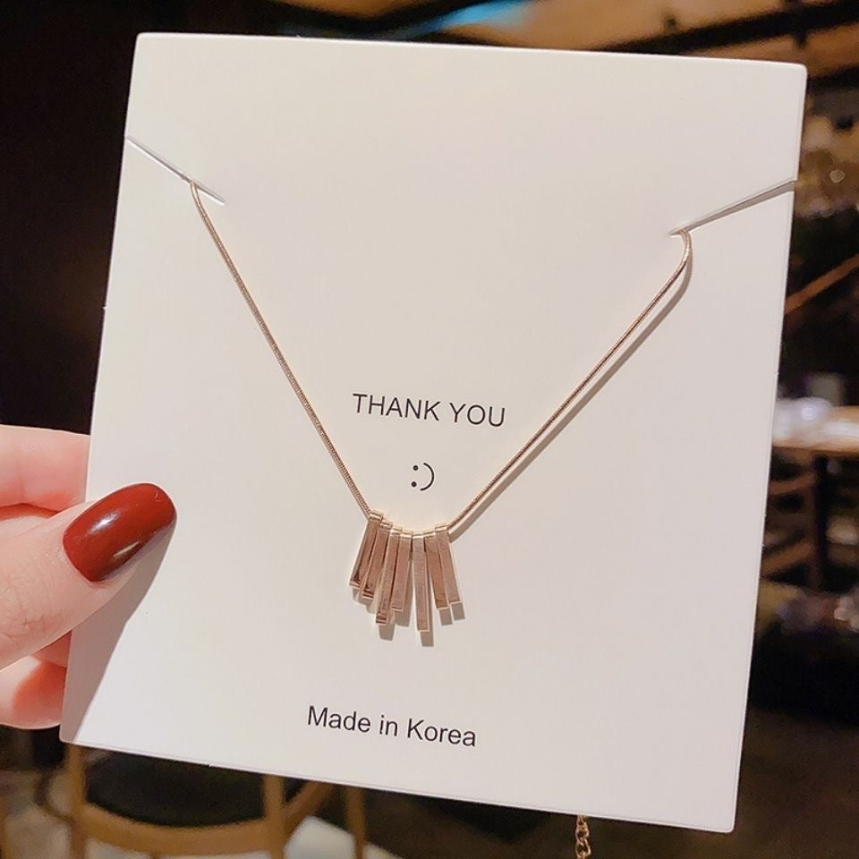 Minimalist Retro French-Inspired Titanium Steel Geometric Multi-Pendant Tassel Necklace for Women Snake Chain Clavicle Jewelry