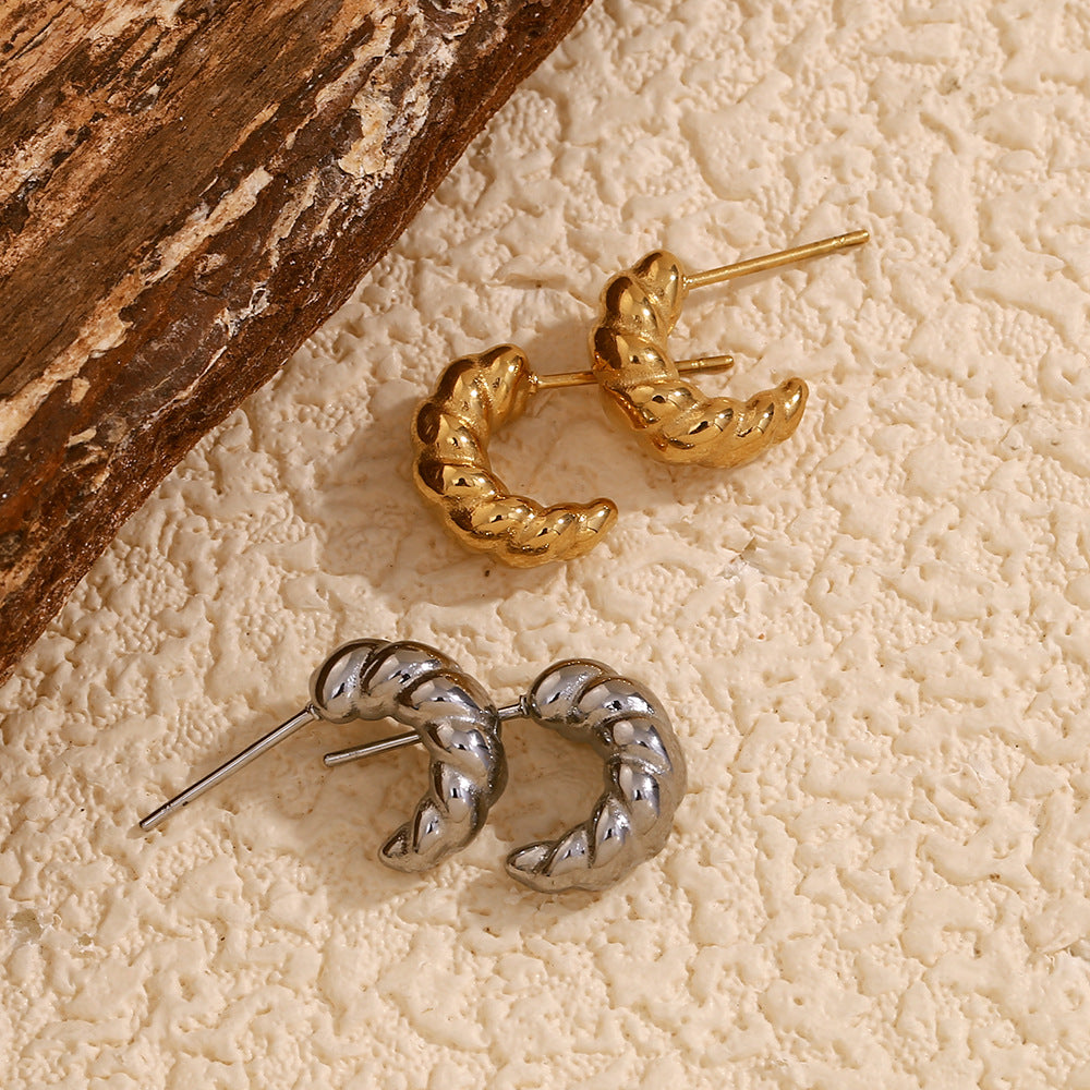 Vintage-Inspired Geometric Stainless Steel Ear Studs with 18K Gold Plating for Women