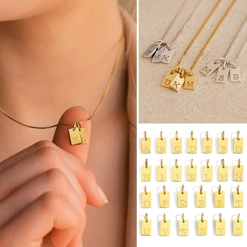 Collar de cadena con colgante cuadrado minimalista de acero inoxidable chapado en oro