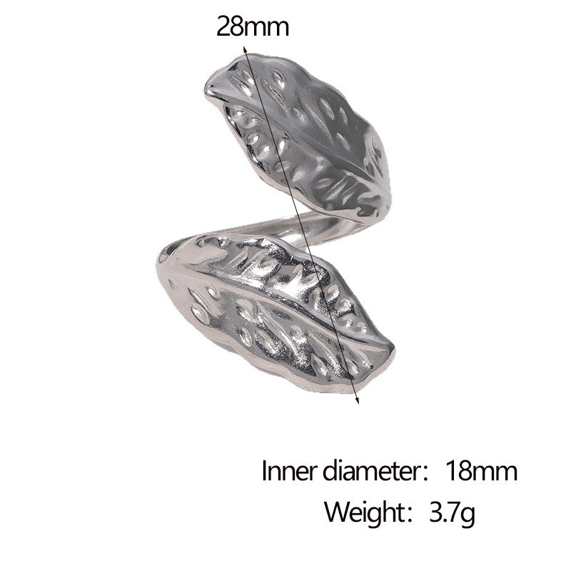 Minimalist Leaf-Shaped Stainless Steel Open Ring with Plating Finish for Women