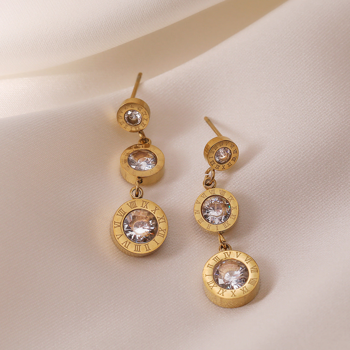 Minimalist Geometric Titanium Steel Earrings for Women with Genuine Gold Plating and Zircon Inlay