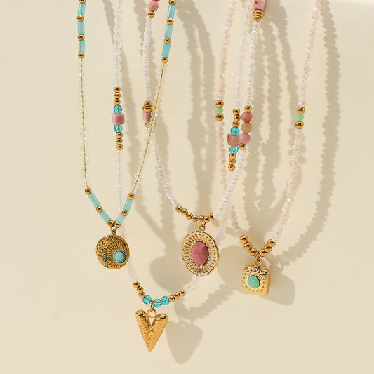 Collar de acero inoxidable con forma de girasol de moda para mujer con detalles de pedrería y acabado chapado