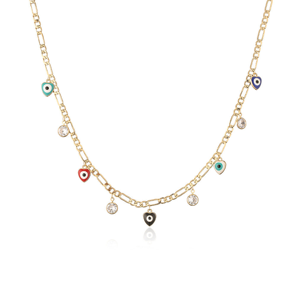 Minimalist Geometric Evil Eye Pendant Necklace in Copper with Enamel Finish for Women