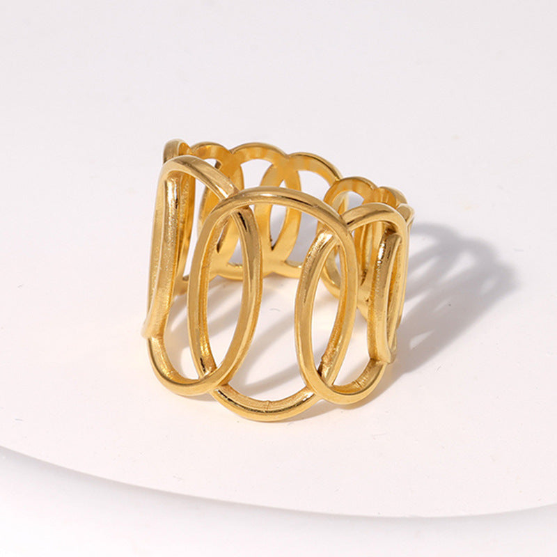 Anello a Fascia Minimalista Geometrico in Acciaio al Titanio Aperto da Donna con Finitura Placcata
