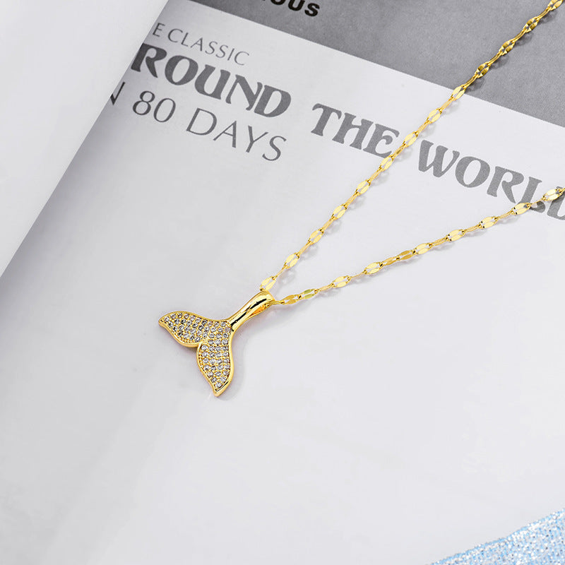 Minimalist Dolphin-Shaped Titanium Steel Pendant Necklace with Plated Finish for Women