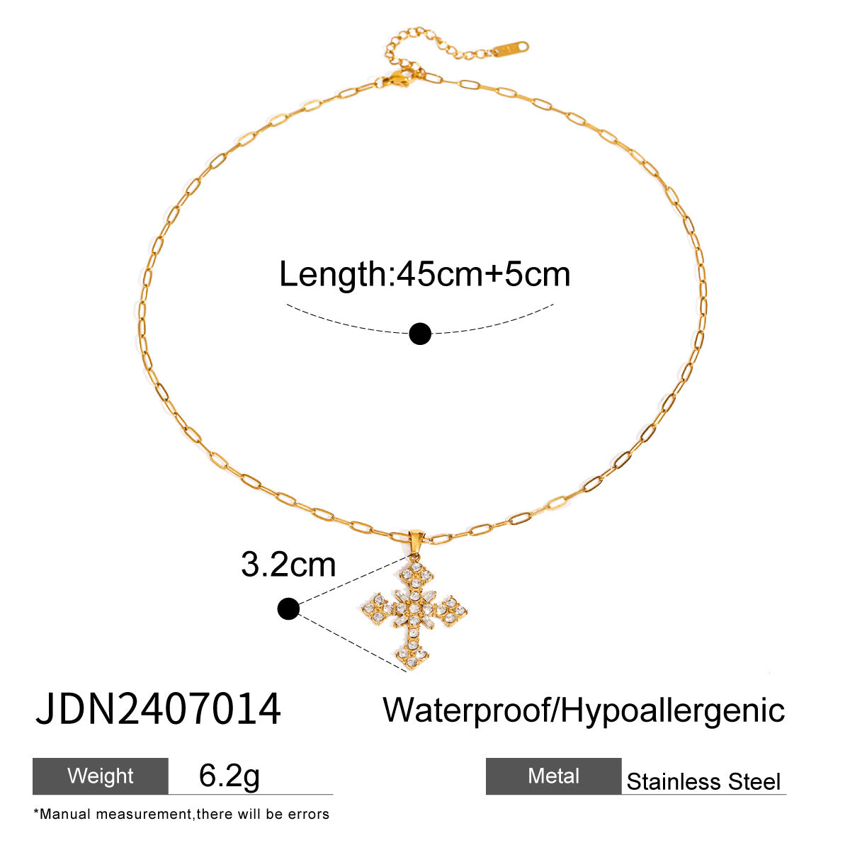 Geometric Cross Stainless Steel Necklace with Cubic Zirconia Titanium Steel Pendant Plated Finish for Unisex