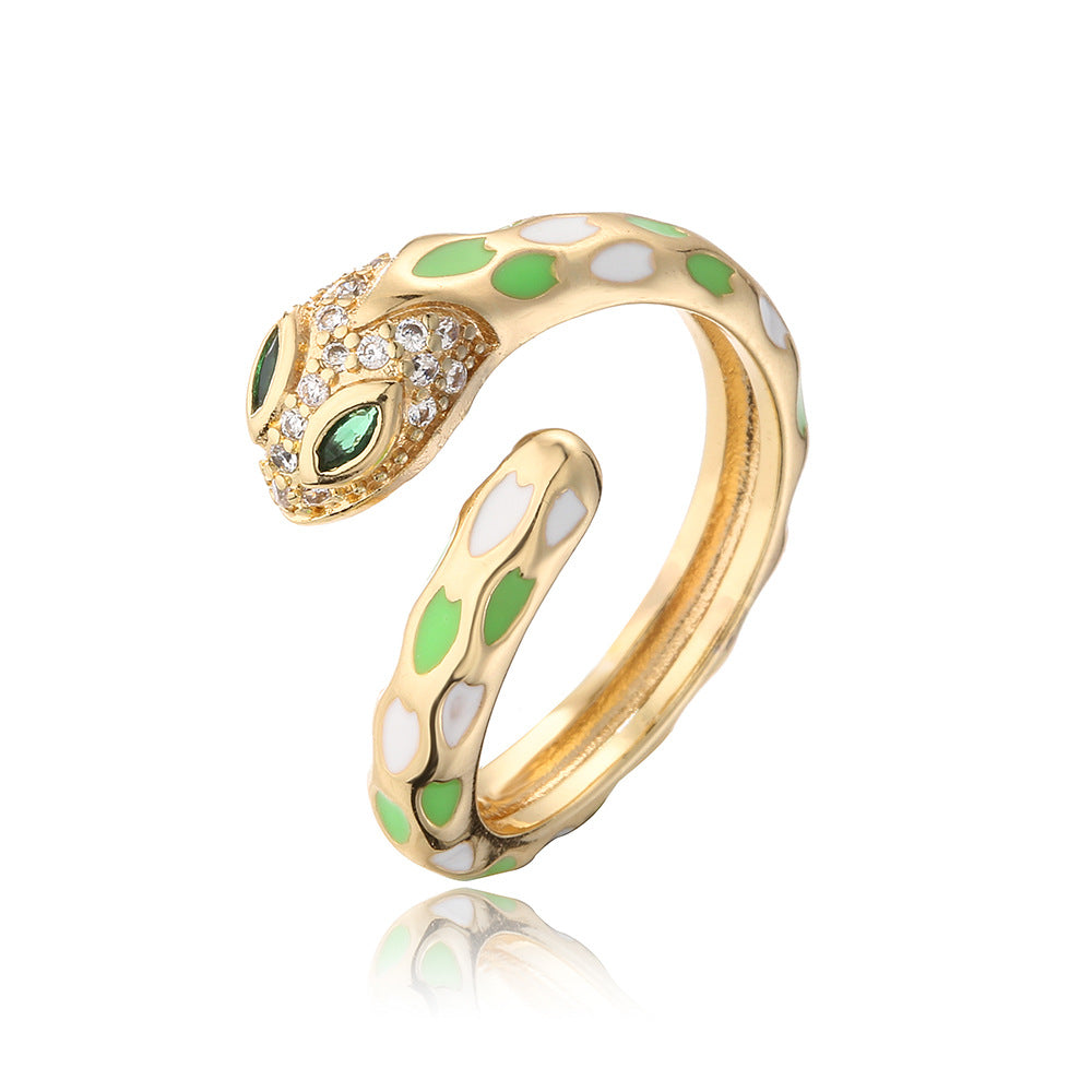 Vintage-Style Geometric Copper Ring with 18K Gold Plating and Enamel Coloring for Women