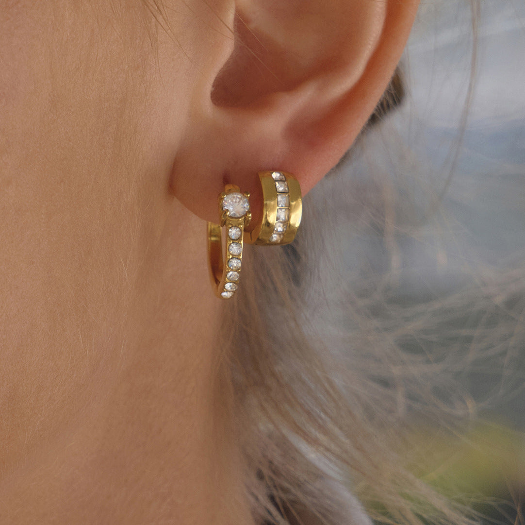 Elegant Geometric Round Stainless Steel Plated Cubic Zirconia Hoop Earrings for Women