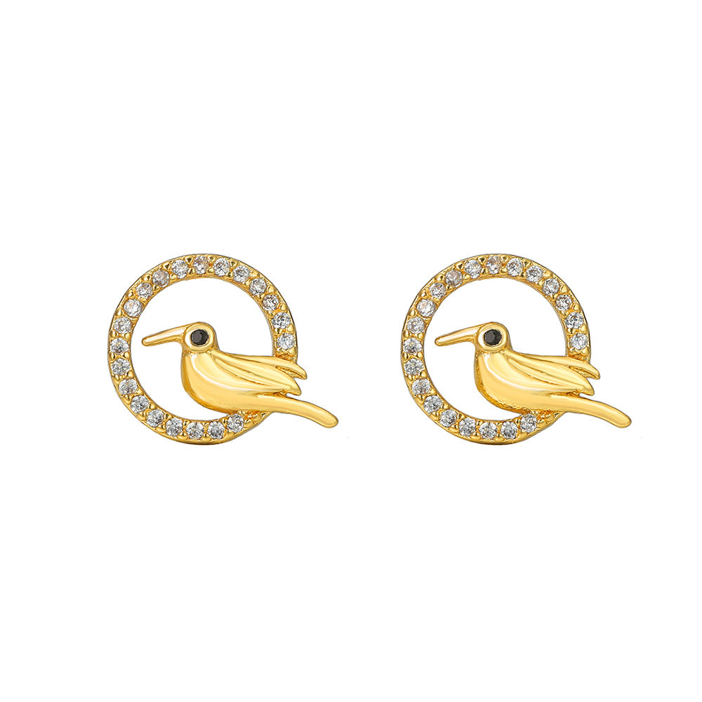 Minimalist 18K Gold Plated Brass Butterfly Stud Earrings with Cubic Zirconia