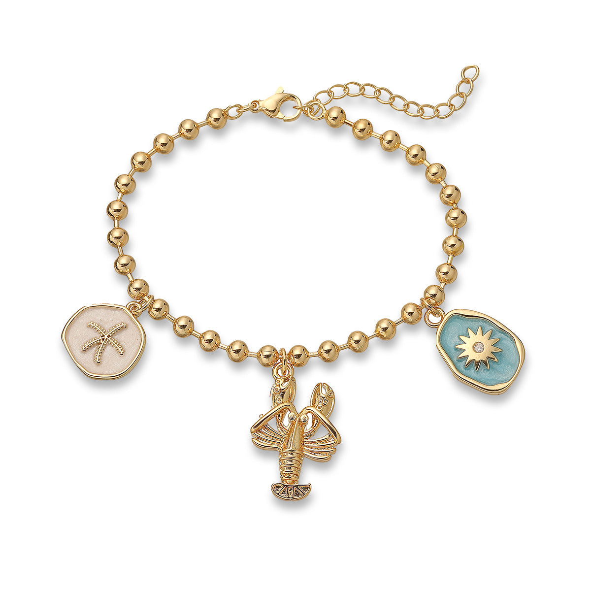 Geometric Brass Gold Plated Drip Oil Lobster Crab Pendant Bracelet for Women