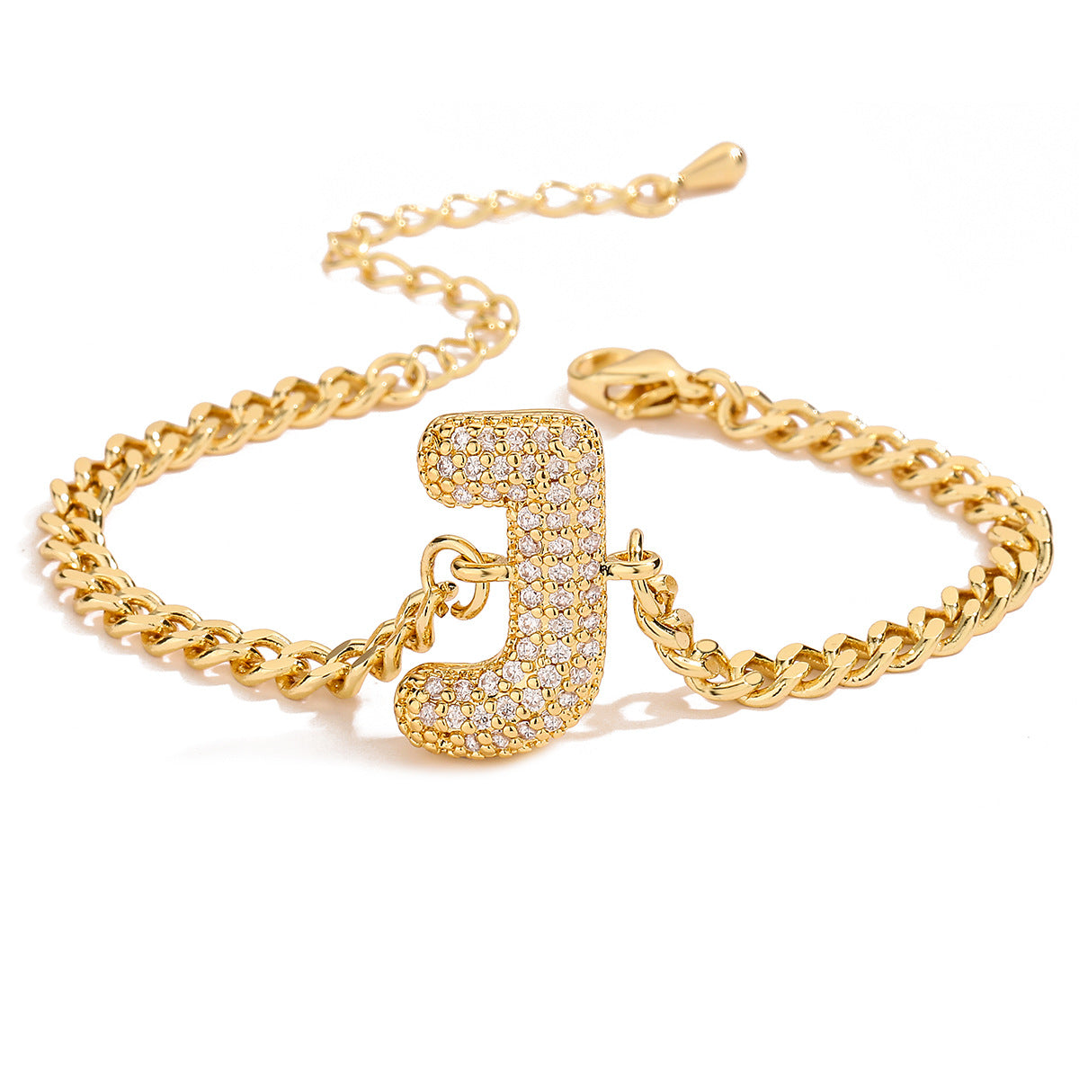 Minimalist Hip-hop 18K Gold Plated Letter Cubic Zirconia Bracelet for Women