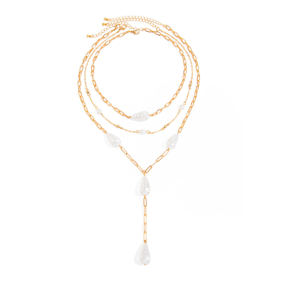 Luxury Geometric Teardrop Faux Pearl Plated Iron Necklace for Women