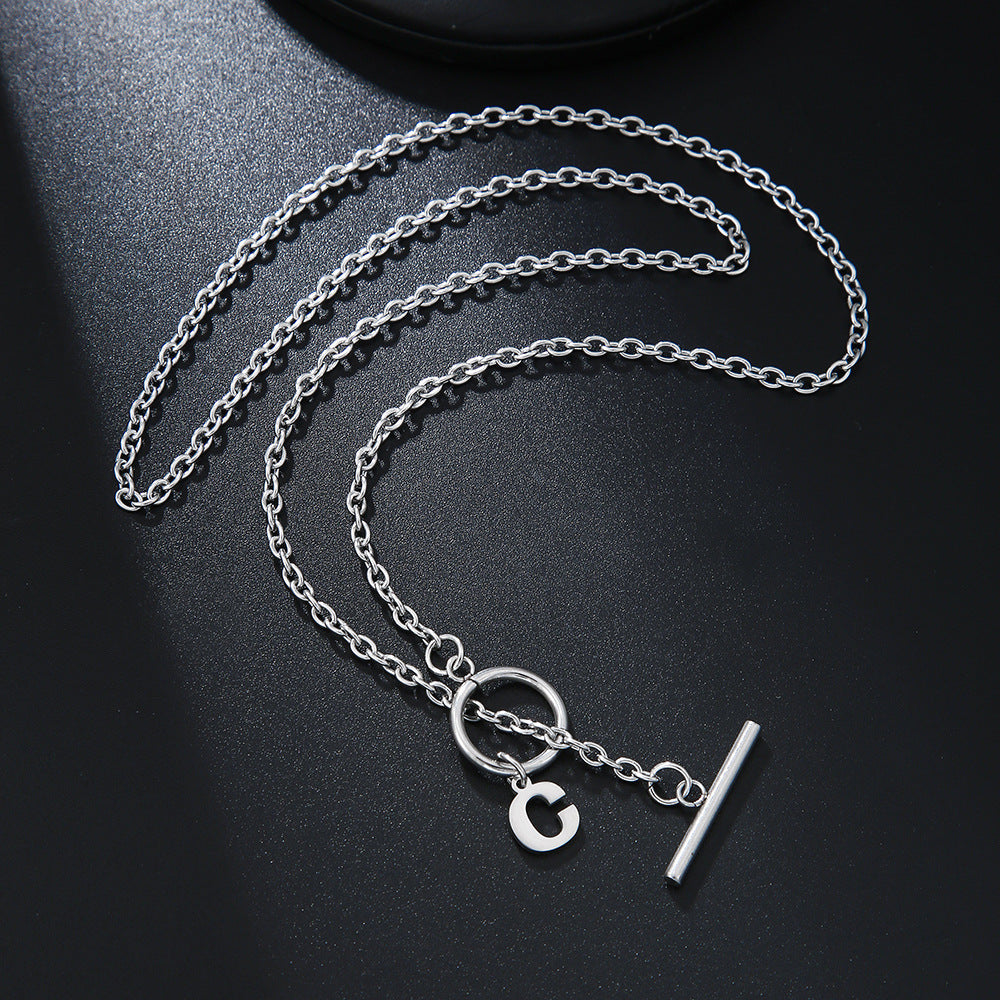 Hip-hop Streetwear Geometric Letter Titanium Steel Pendant Necklace with OT Clasp for Unisex