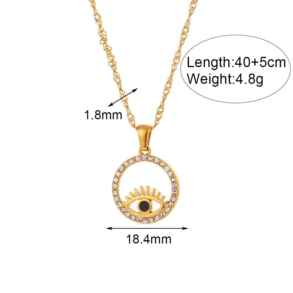 Elegante collar con colgante geométrico de acero de titanio con cadena de acero inoxidable bañada en oro de 18 quilates para mujer