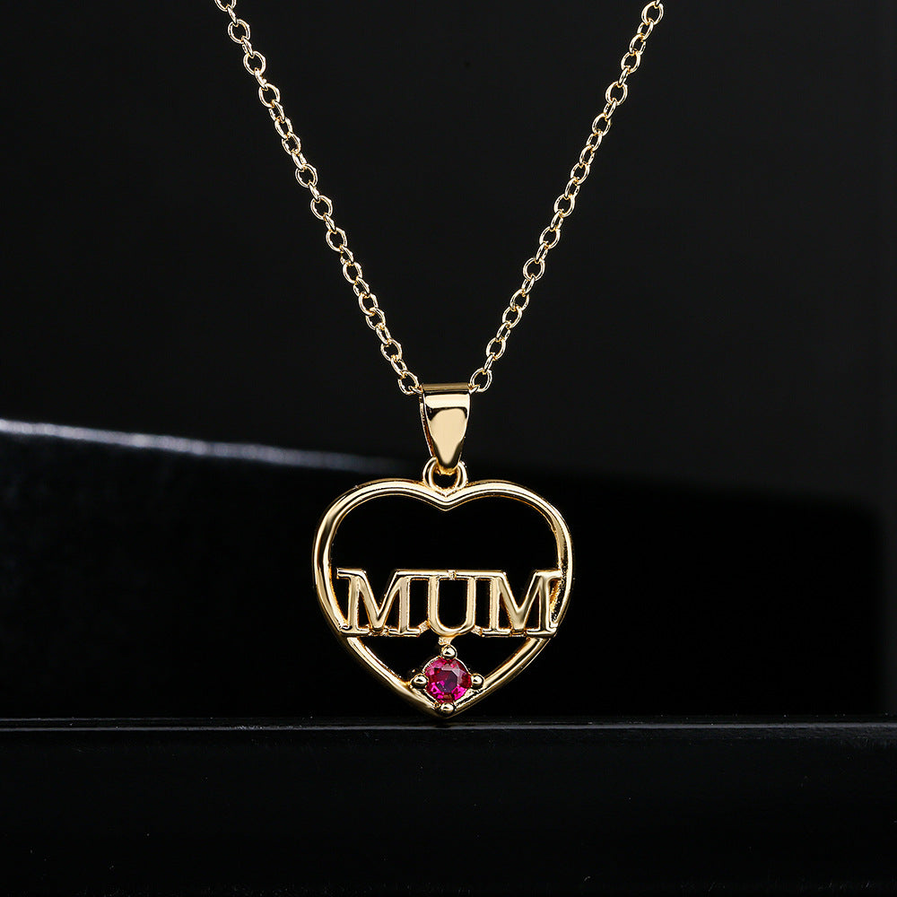 Geometric MOM Pendant Necklace in Copper with 18K Gold Plating and Zircon Accents for Mother's Day