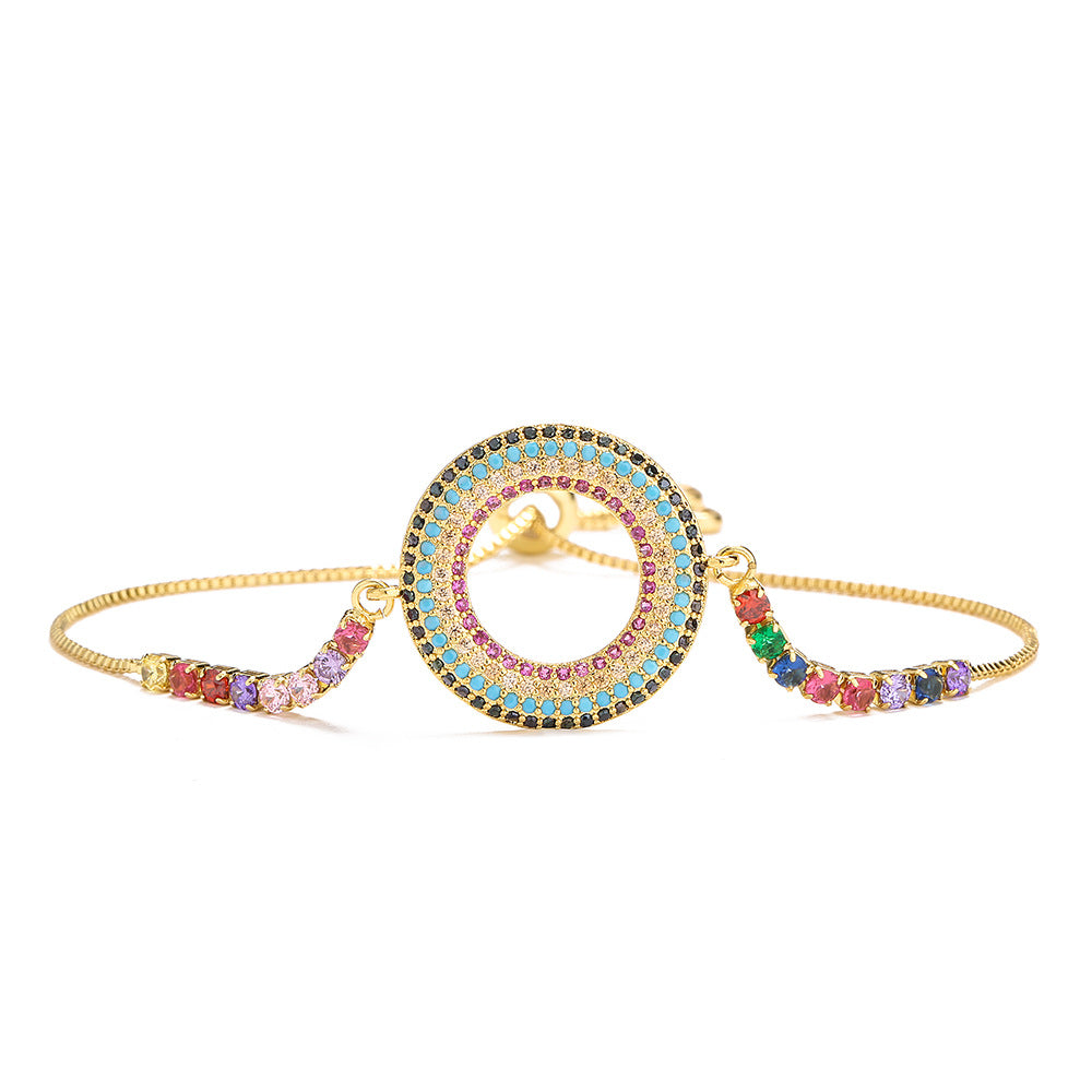 Bracciale da donna in rame geometrico minimalista placcato oro 18 carati con zirconi multicolore