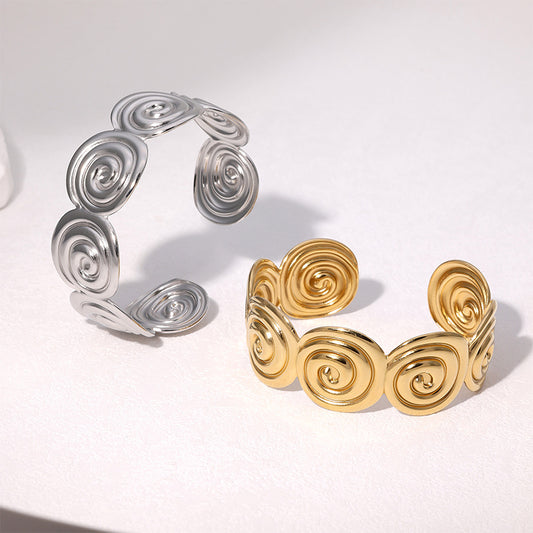 Bracciale rigido aperto minimalista geometrico in acciaio inossidabile con placcatura in oro 18 carati da donna, gioielli ipoallergenici in titanio e acciaio