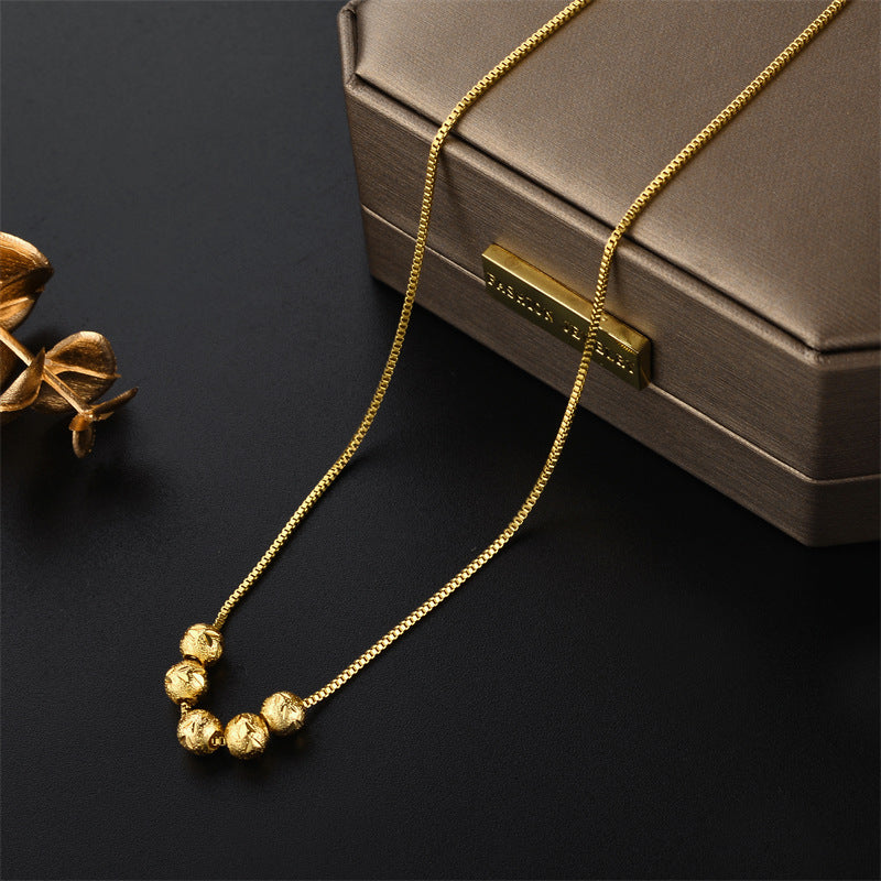 Vintage Gold-Tone Geometric Bead Pendant Necklace for Women Titanium Steel Plated Box Chain Delicate Clavicle Jewelry
