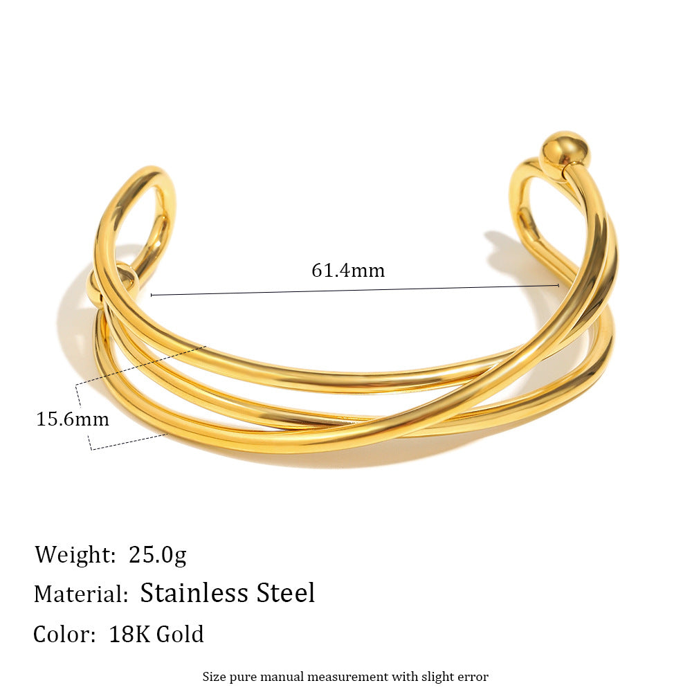 Bracciale da donna in acciaio inossidabile placcato oro 18 carati con design geometrico a linea incrociata, stile minimalista